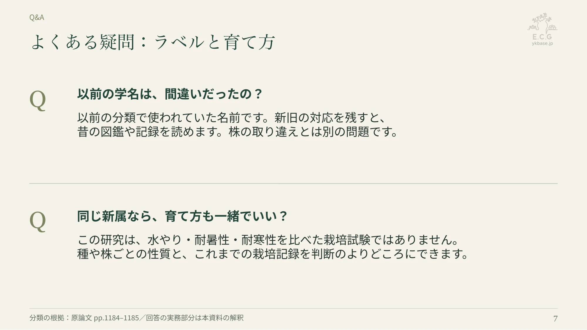 7ページ:よくある疑問:ラベルと育て方(日本語)