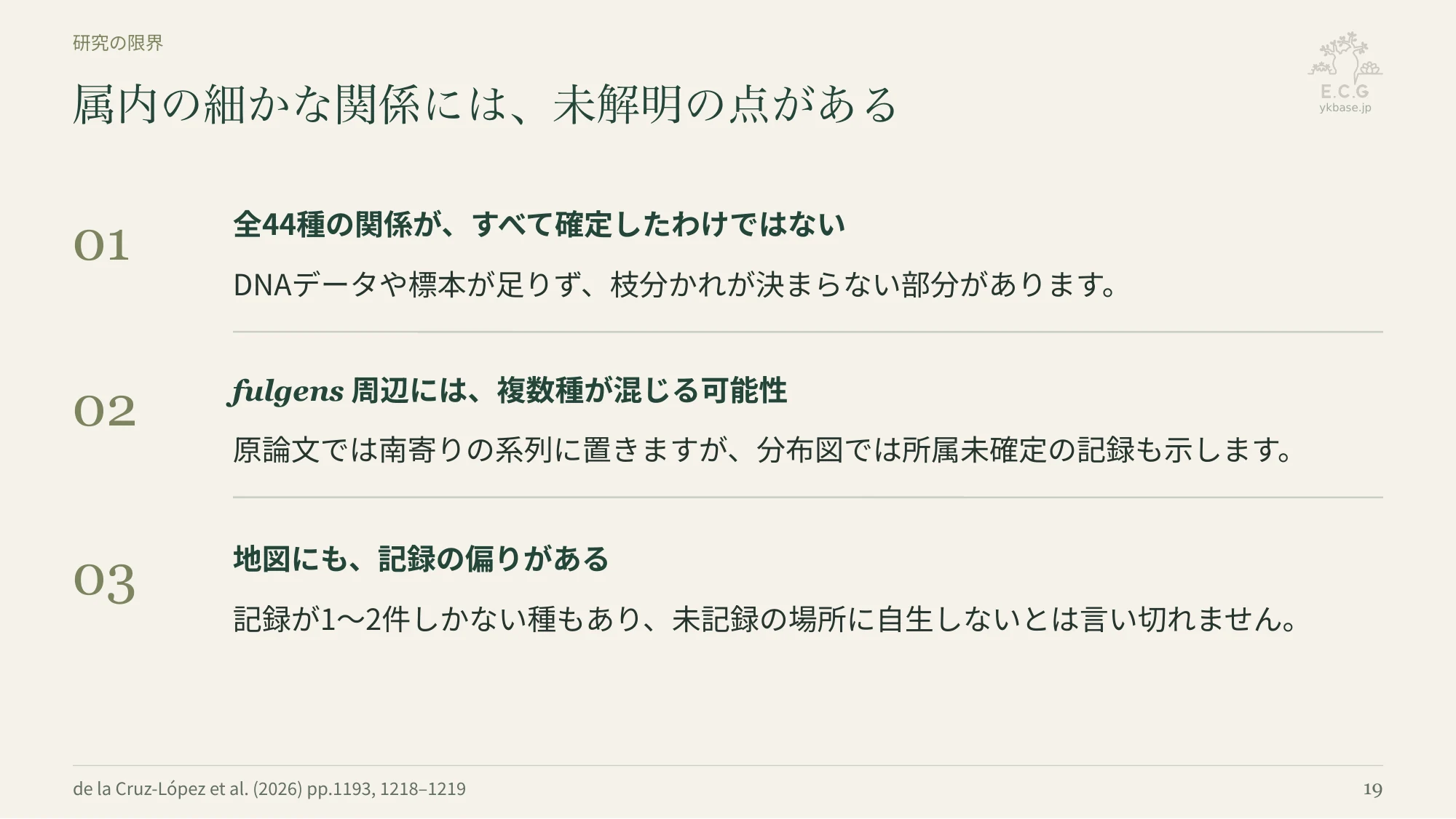 19ページ:属内の細かな関係には、未解明の点がある(日本語)